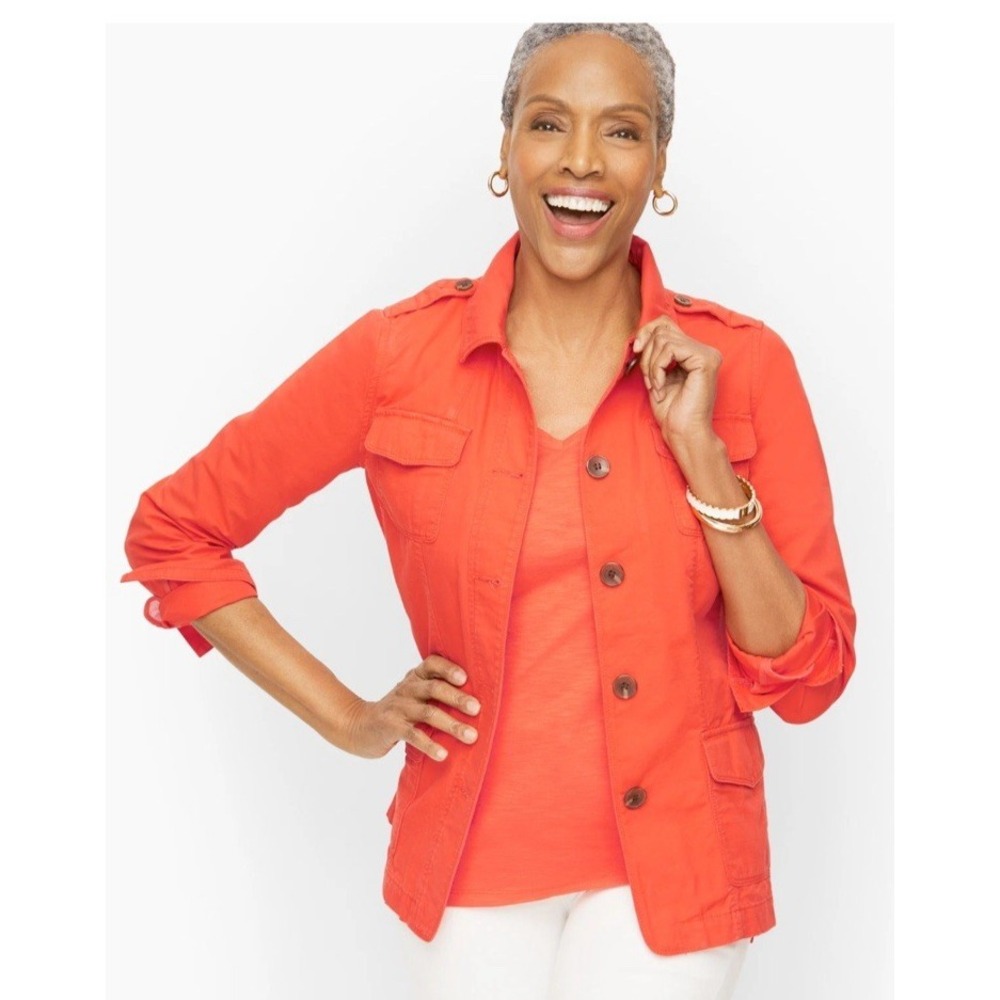 Talbots Montauk Cotton Twill Utilitarian Jacket Orange Red Women Size XL Coastal